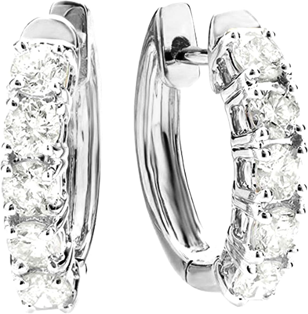 1-5 Carat Five Stone Diamond Hoop Huggie Earrings 14K Gold Ultra Premium Collection