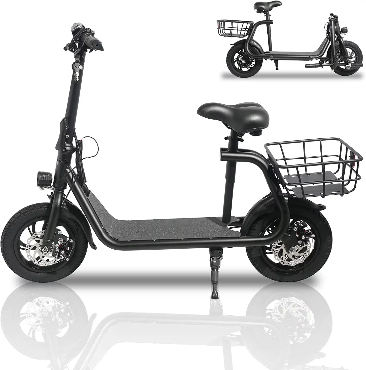 450W 36V Folding Electric Scooters E-Scooter, 12 Inches Tires Sports Electric Scooter with Seat, Adult Electric Bike Ebike Biycle, Electric Moped for Adult Commuter, Black