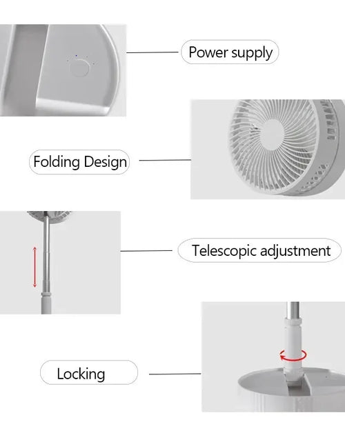 Load image into Gallery viewer, 7200Mah USB Rechargeable Portable Folding Fan Floor Low Noise Fan for Outdoor Home Wireless Fan 4 Speed Camping Portable Fan
