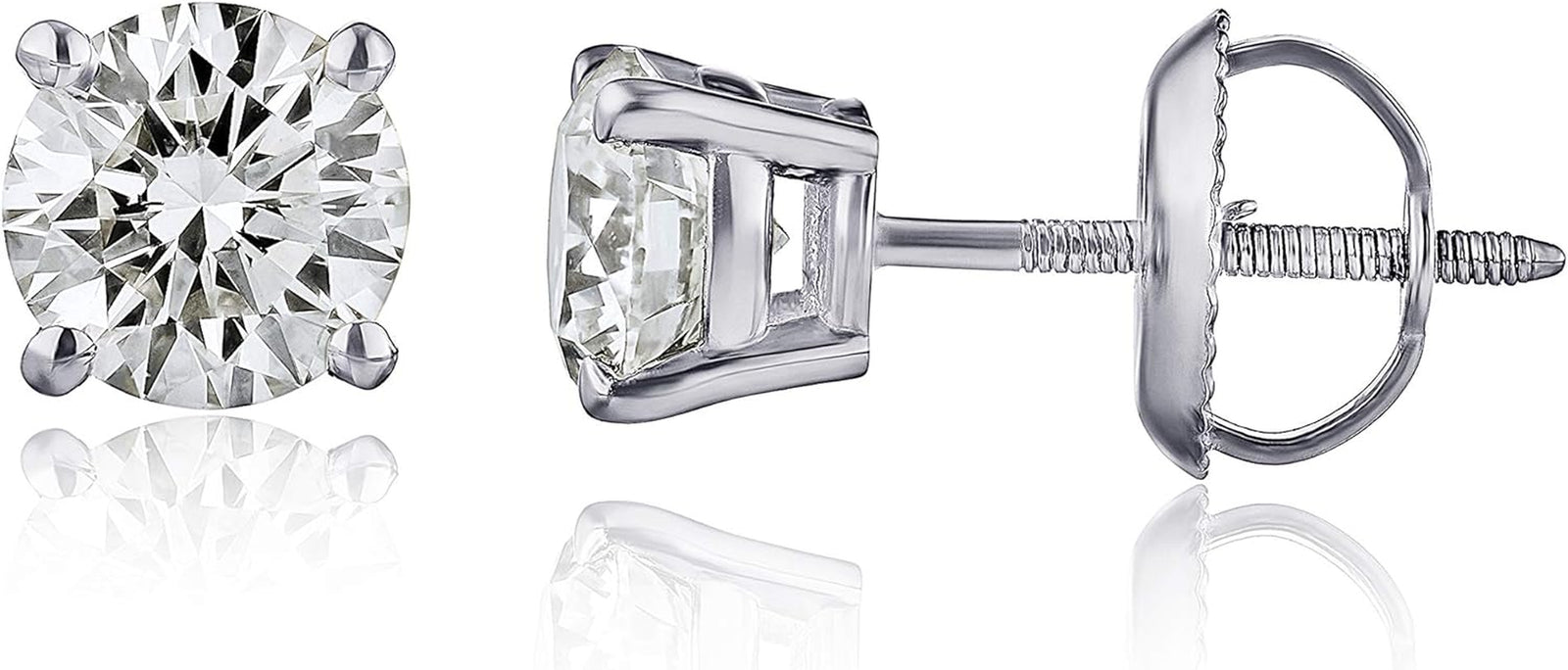 Certified Diamond Earrings for Women in 14K Gold with Screw Back and Post Studs (I1-I2 Clarity), Choice of Carat Weights