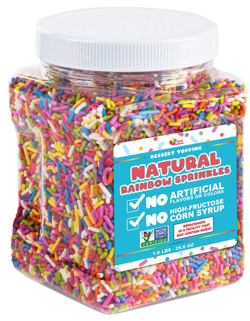 Load image into Gallery viewer, All NATURAL Sprinkles Rainbow - Rainbow Sprinkles with NO ARTIFICIAL COLORS, VEGAN, SOY FREE, EGG FREE - Carnival Sprinkles in Resealable Container, 1.6 LB Bulk Candy
