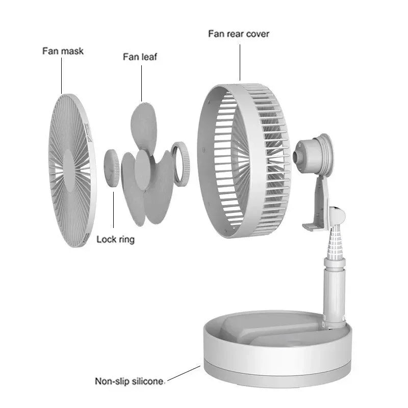 7200Mah USB Rechargeable Portable Folding Fan Floor Low Noise Fan for Outdoor Home Wireless Fan 4 Speed Camping Portable Fan