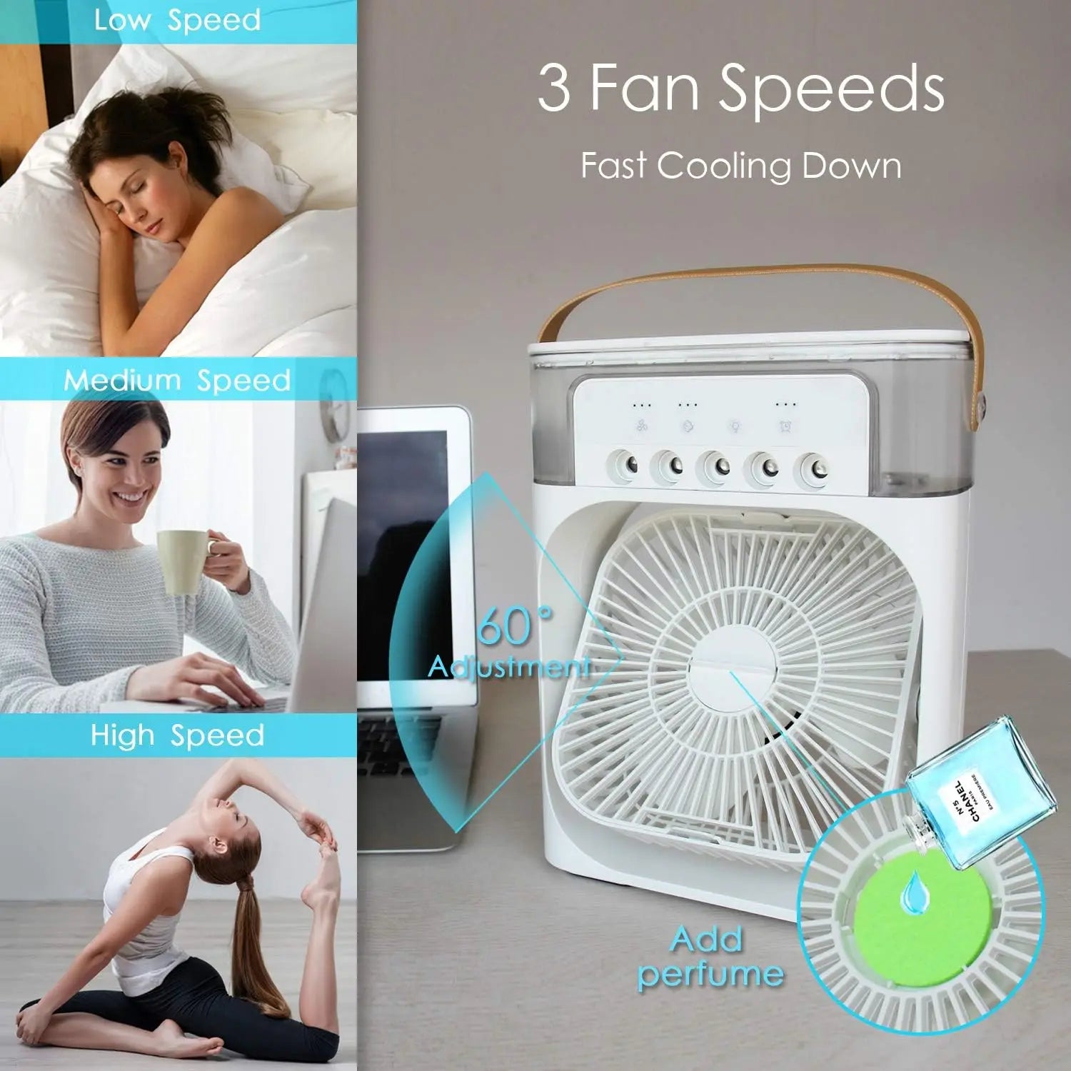 Portable Humidifier Fan Air Conditioner Household Small Air Cooler Hydrocooling Portable Air Adjustment for Office 3 Speed Fan