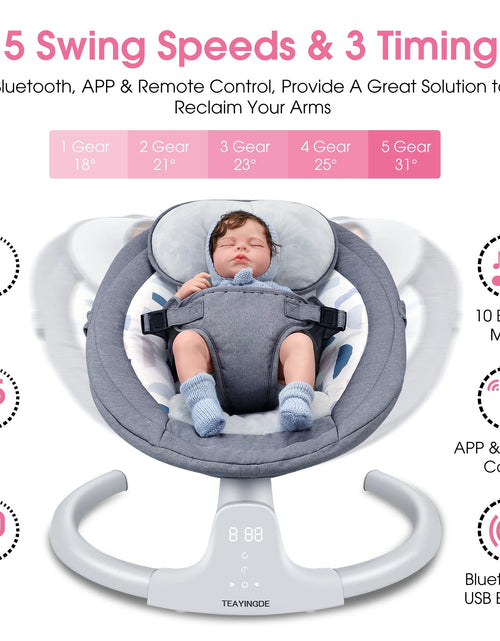 Load image into Gallery viewer, Baby Swing for Infants - APP Remote Bluetooth Control, 5 Speed Settings, 10 Lullabies, USB Plug (Gray)
