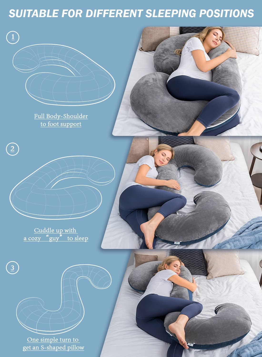 Pregnancy Pillow,Maternity Body Pillow with Velvet Cover,C Shaped Body Pillow for Pregnant Women