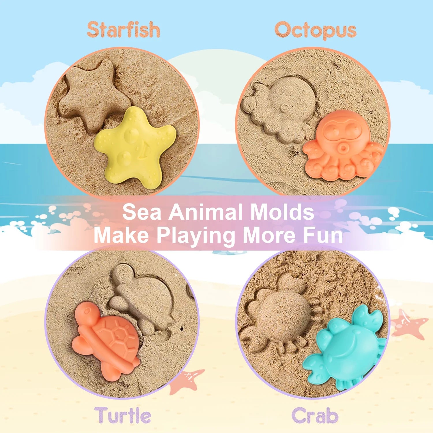 Beach Toys for Toddlers Kids, Sand Toys for Kids Toddler, Sandbox Toy for Toddler Incl Beach Bucket and Shovel Set, Animal Mold, Travel Beach Toy for Toddler 3-4-6-8-10 with Castle Bucket