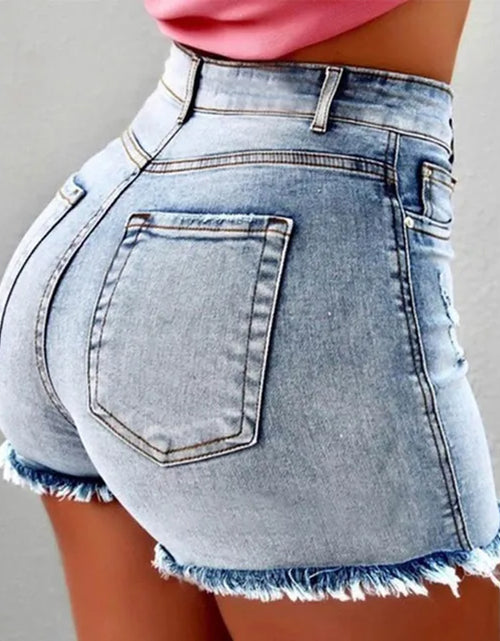 Load image into Gallery viewer, Women&#39;S Denim Shorts Summer Lady Clothing High Waist Denim Shorts Women&#39;S Fringe Frayed Ripped Jeans Hot Shorts with Pockets
