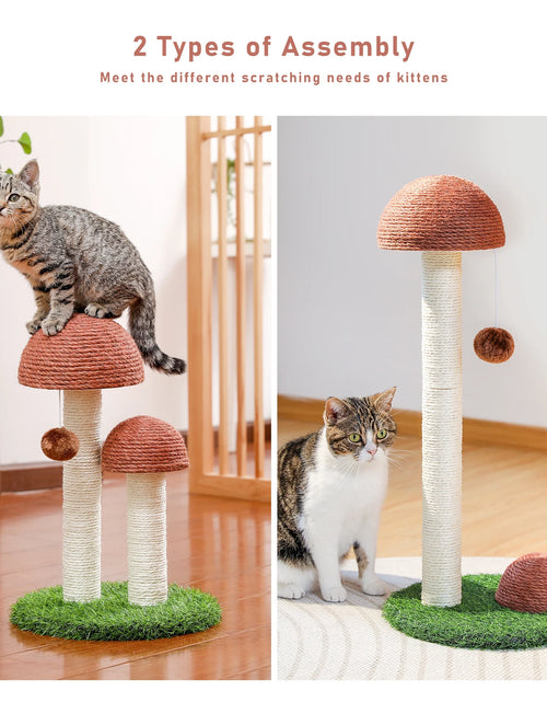 Load image into Gallery viewer, 2 Mushrooms Cat Scratching Post 19&quot; Sisal Claw Scratcher for Kittens and Small Cats, Brown
