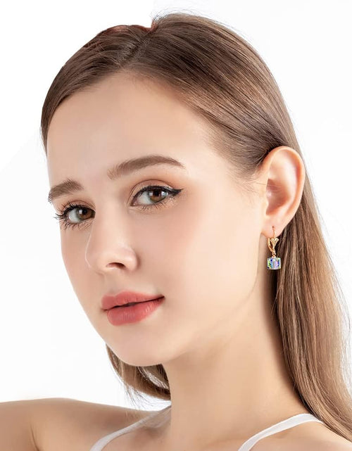 Load image into Gallery viewer, Austrian Crystal Cube Drop Earrings for Women Leverback Dangle Earrings 14K Gold Plated Hypoallergenic Jewelry
