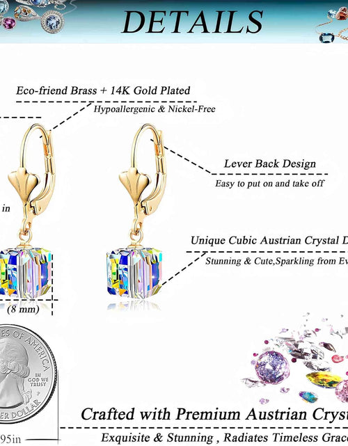 Load image into Gallery viewer, Austrian Crystal Cube Drop Earrings for Women Leverback Dangle Earrings 14K Gold Plated Hypoallergenic Jewelry
