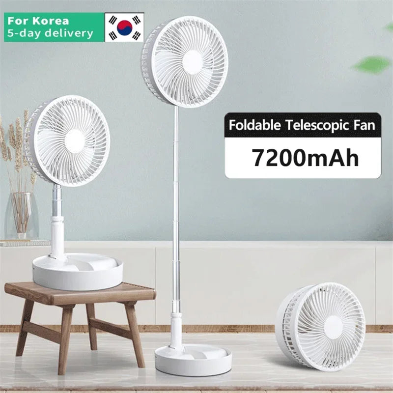 7200Mah USB Rechargeable Portable Folding Fan Floor Low Noise Fan for Outdoor Home Wireless Fan 4 Speed Camping Portable Fan