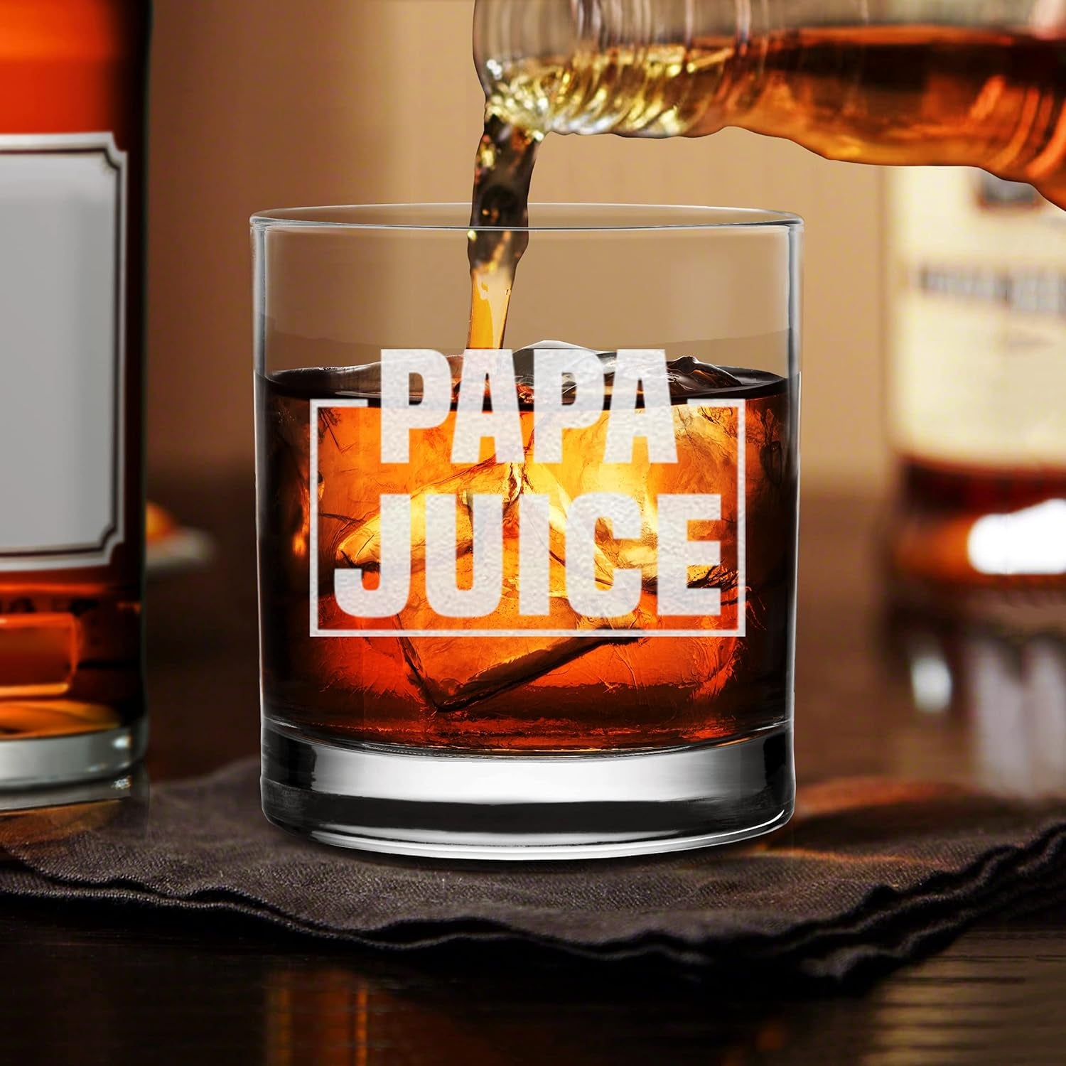 Papa Juice Whiskey Glass - Funny Birthday Retirement Fathers Day Gift for Grandpa Papa