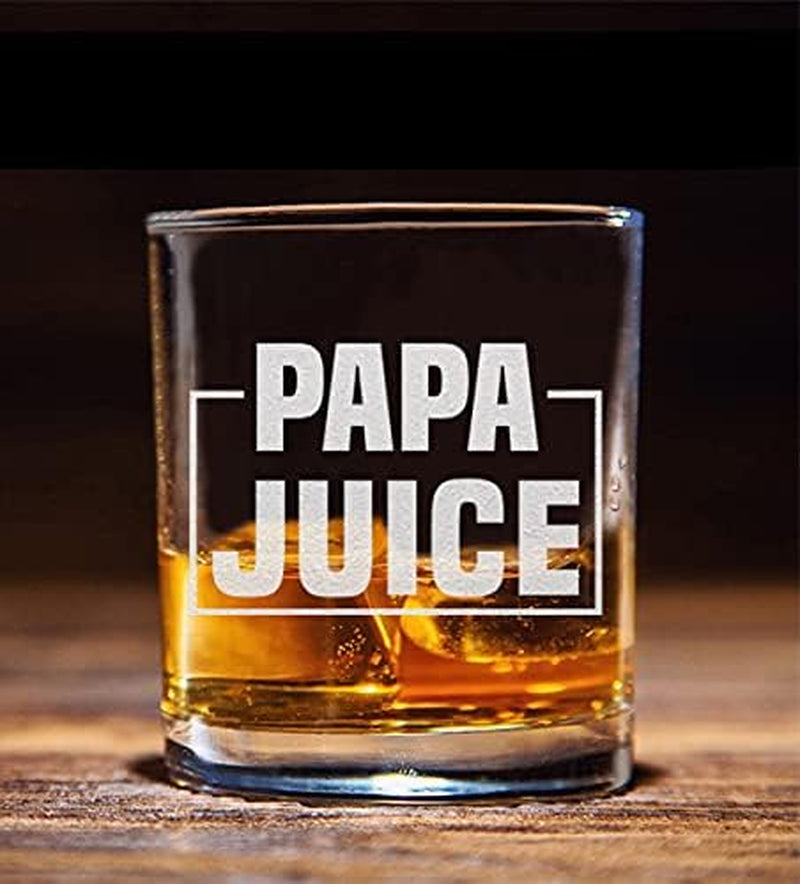 Papa Juice Whiskey Glass - Funny Birthday Retirement Fathers Day Gift for Grandpa Papa