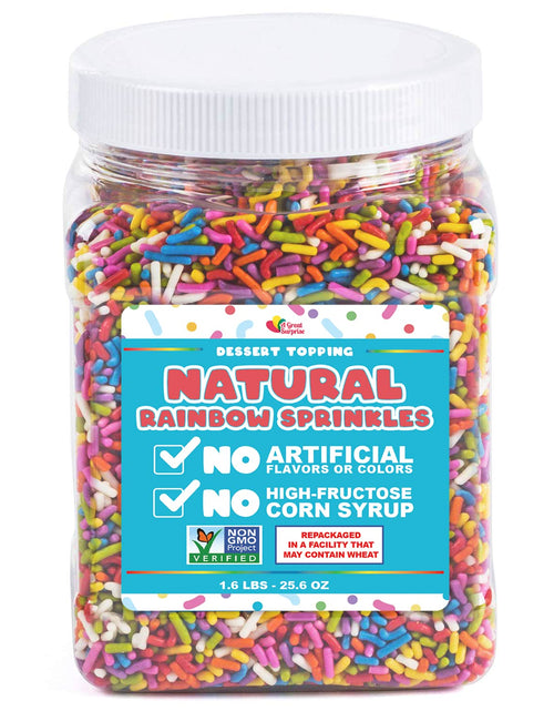 Load image into Gallery viewer, All NATURAL Sprinkles Rainbow - Rainbow Sprinkles with NO ARTIFICIAL COLORS, VEGAN, SOY FREE, EGG FREE - Carnival Sprinkles in Resealable Container, 1.6 LB Bulk Candy
