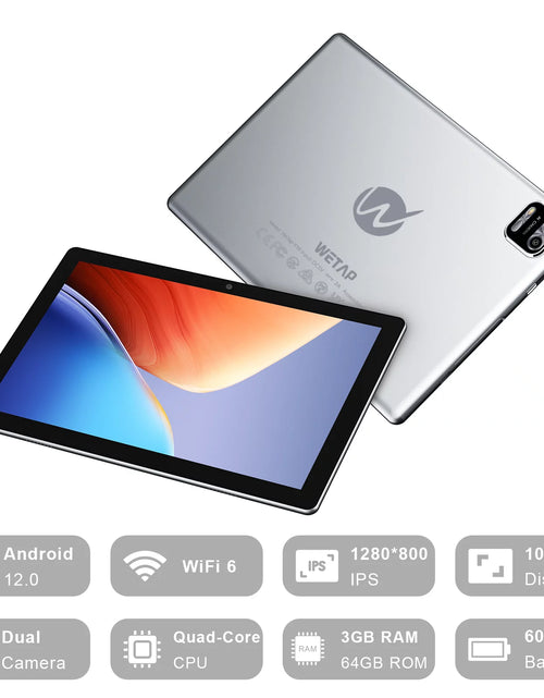 Load image into Gallery viewer, Tablet 10 Inch Android Tablets丨 Android 12 Tablet,3Gb RAM 64GB ROM,2MP+8MP Camera,1280X800 IPS Google Tablets,Quad-Core Processor Tablets,6000Mah Long Lasting Battery
