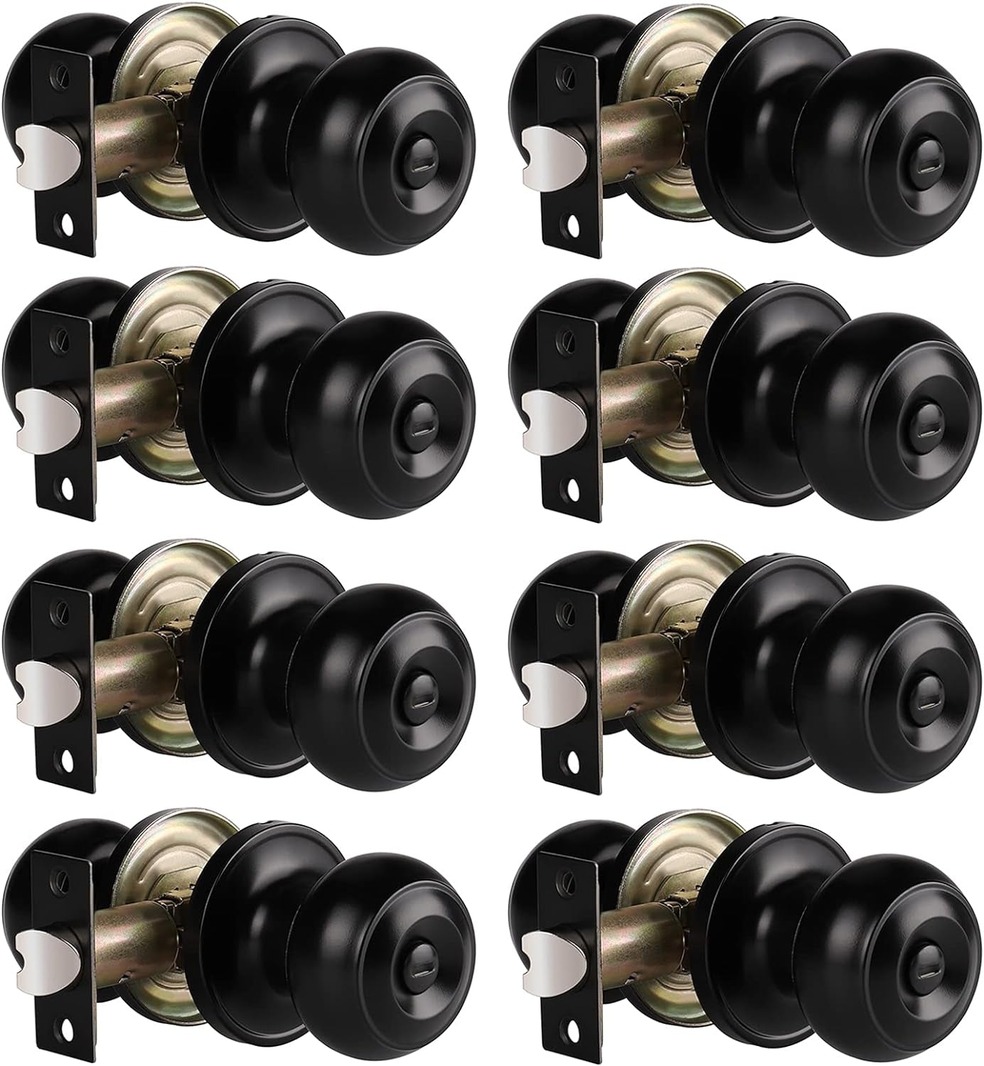 8 Pack Privacy Door Knobs for Bed/Bath Matte Black Finished, Keyless Interior Door Locksets, Universal for Right/Left Handing Doors